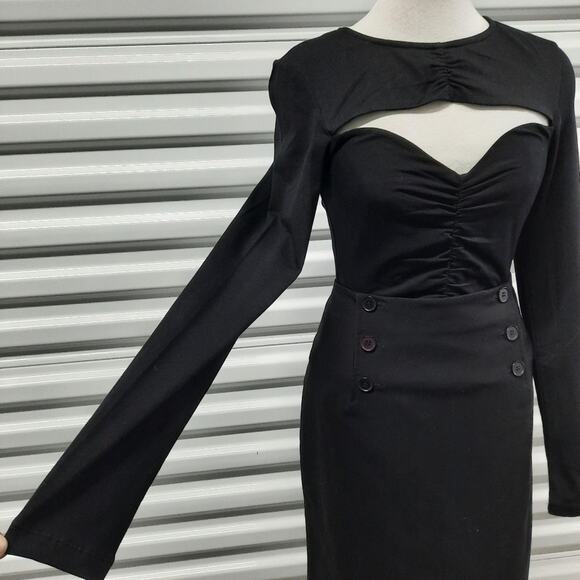Bardot Bodysuit Top Womens Medium Black Long Sleeve Cut Out Stretch Jersey - Picture 4 of 12